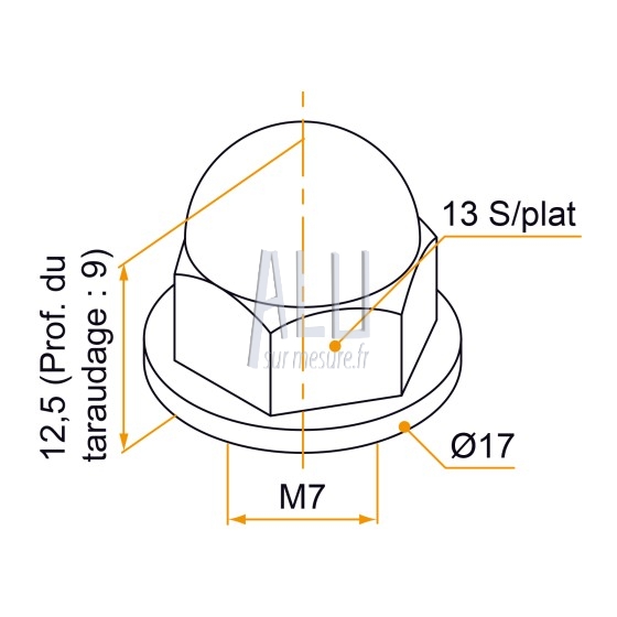 écrou borgne M7 polyamide pour vis TRCC alu pour volet ( lot de 10 pcs )