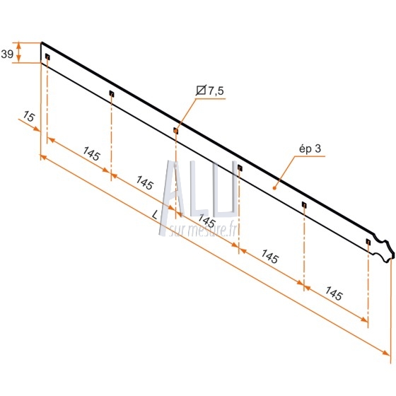 contre penture droite en aluminium 2 trous bout feston pour volets