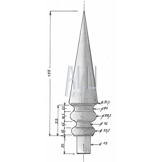 pointe de lance ref 6 v en aluminium pour portails et grilles