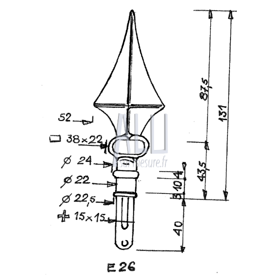 fer de lance ref E 26 en aluminium pour portails et grilles