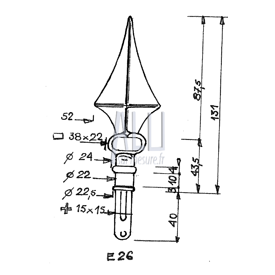 fer de lance ref E 26 en aluminium pour portails et grilles