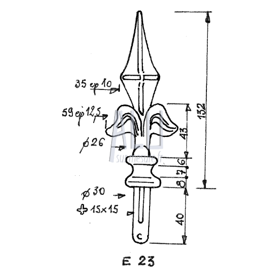 fer de lance ref E 23 en aluminium pour portails et grilles