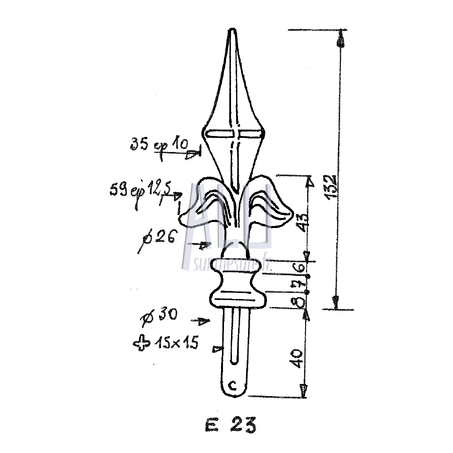 fer de lance ref E 23 en aluminium pour portails et grilles