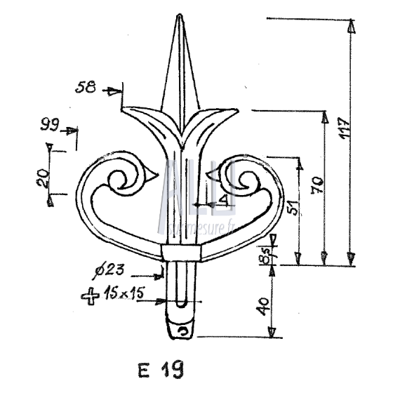 fer de lance ref E 19 en aluminium pour portails et grilles