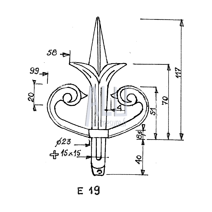 fer de lance ref E 19 en aluminium pour portails et grilles