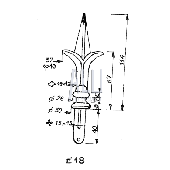 fer de lance en aluminium ref E 18 pour portails et grilles