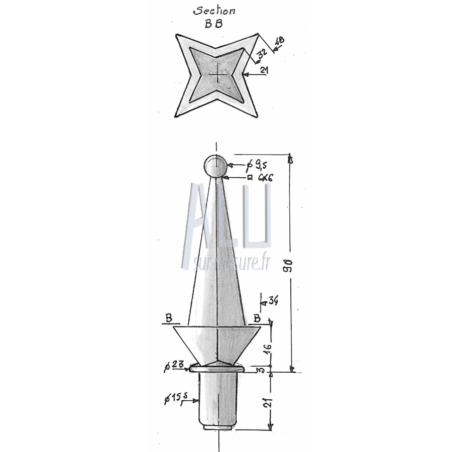 fer de lance ref 38 mdb en aluminium pour portails et grilles