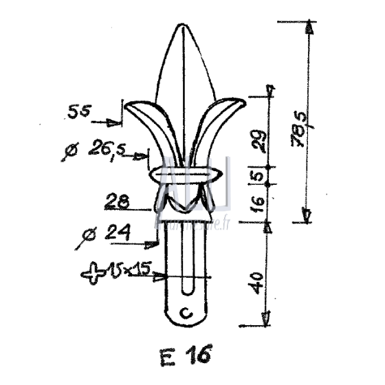 fer de lance ref E 16 en aluminium pour portails et grilles