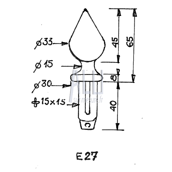 pigne de lance ref E 27 en aluminium pour portails et grilles