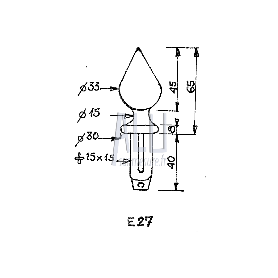 pigne de lance ref E 27 en aluminium pour portails et grilles