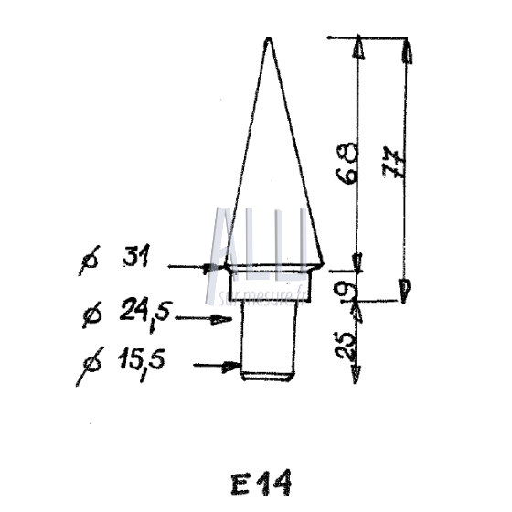 cone de lance ref E 14 en aluminium pour portails et grilles