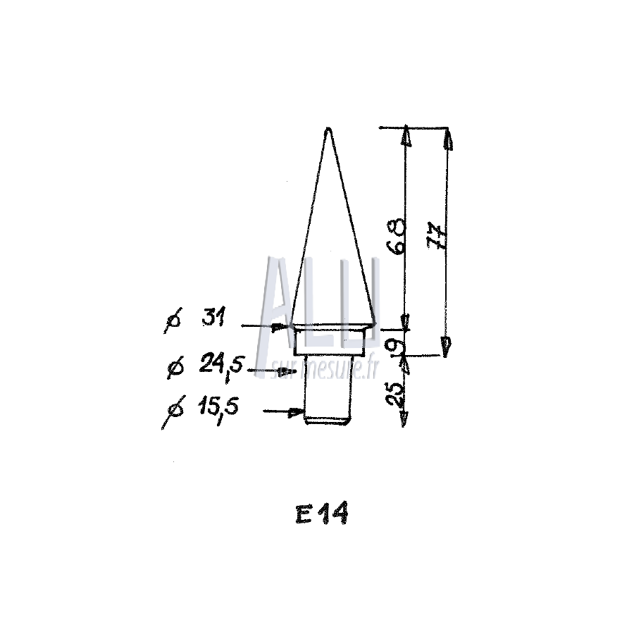 cone de lance ref E 14 en aluminium pour portails et grilles