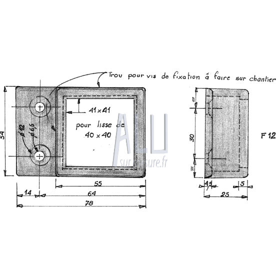 fixation murale à visser de 40x40 en aluminium pour portails et grilles