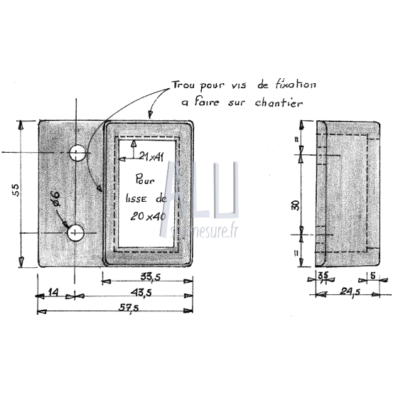 fixation murale à visser de 40x20 en aluminium pour portails et grilles