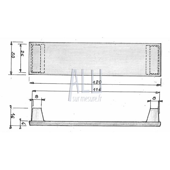 chapeau moulé plat 120x30 en aluminium pour tube rectangulaire