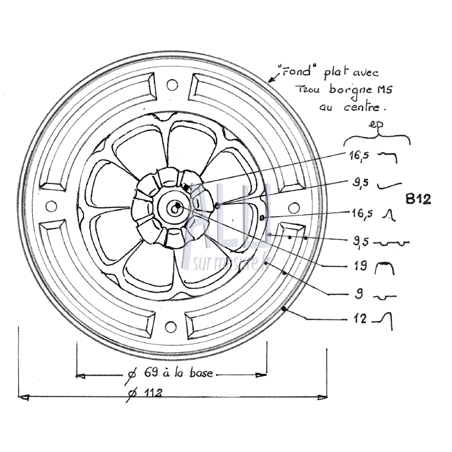 Rosace B 12 à visser en aluminium pour portails et clotures