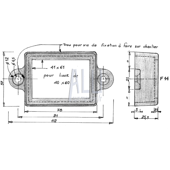 fixation murale à visser de 60x40 en aluminium pour portails et grilles