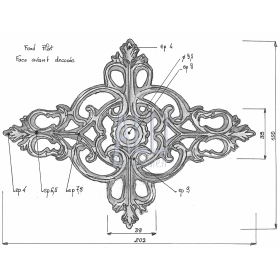 Palmette PM mdb ref 16 à visser en aluminium pour portails et clotures