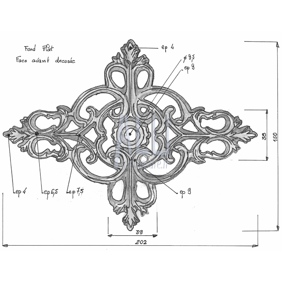 Palmette PM mdb ref 16 à visser en aluminium pour portails et clotures