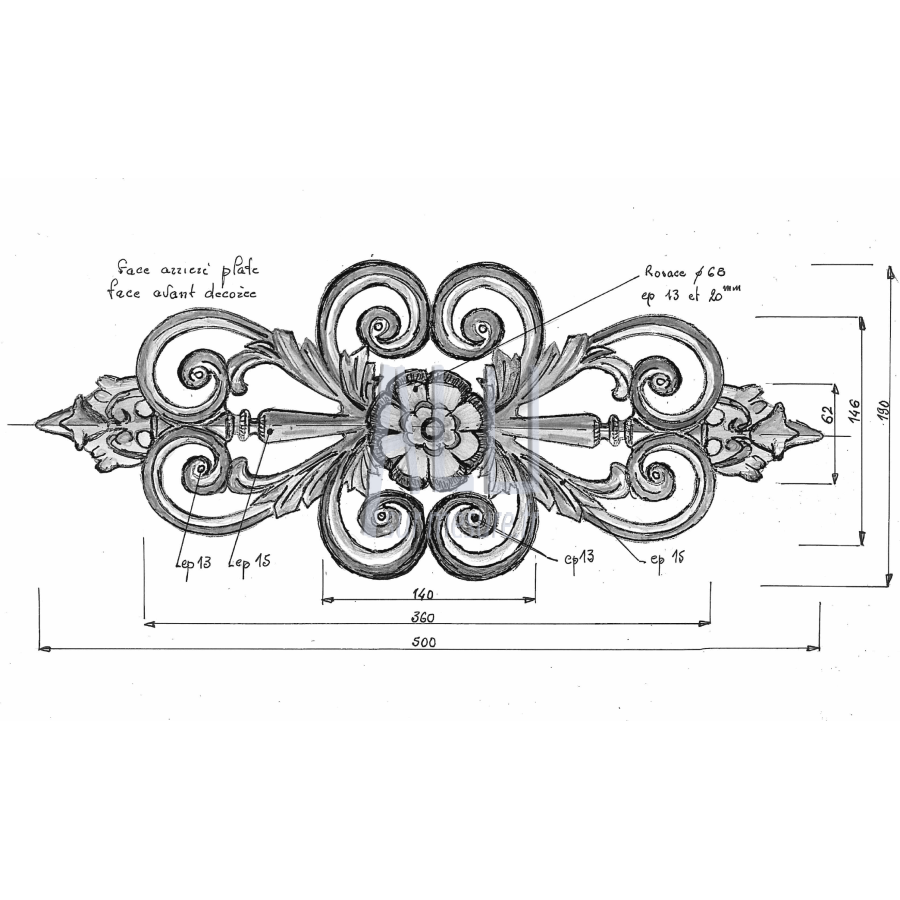 palmette B 17 à visser en aluminium pour portails et clotures