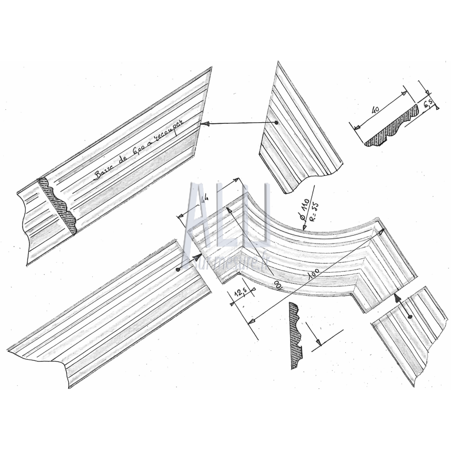 Profil Moulure en aluminium pour portails et clotures