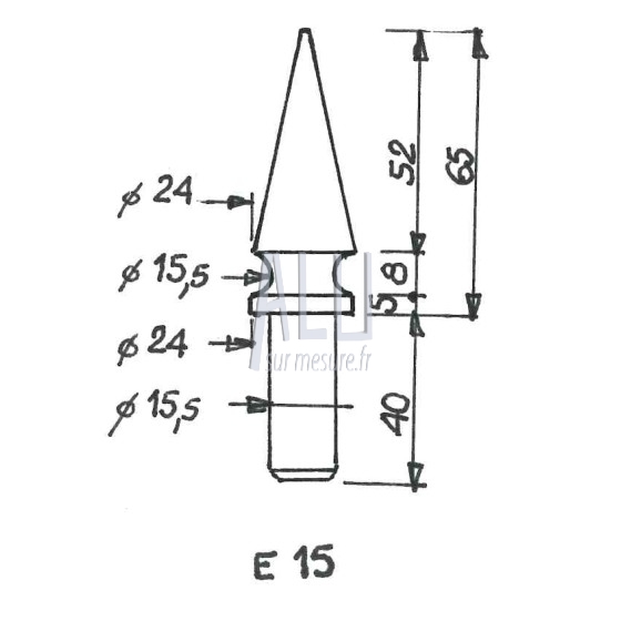 pointe de lance ref E 15 en aluminium pour portails et grilles