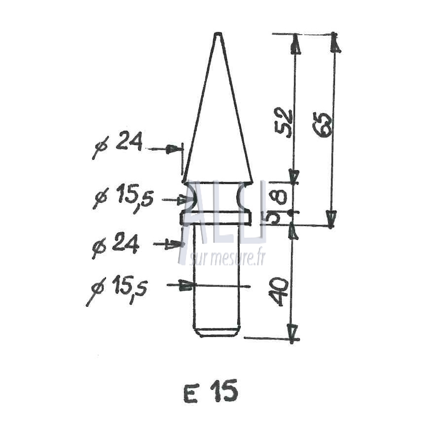 pointe de lance ref E 15 en aluminium pour portails et grilles