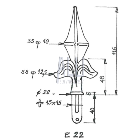 fer de lance en aluminium ref E 22 pour portails et grilles