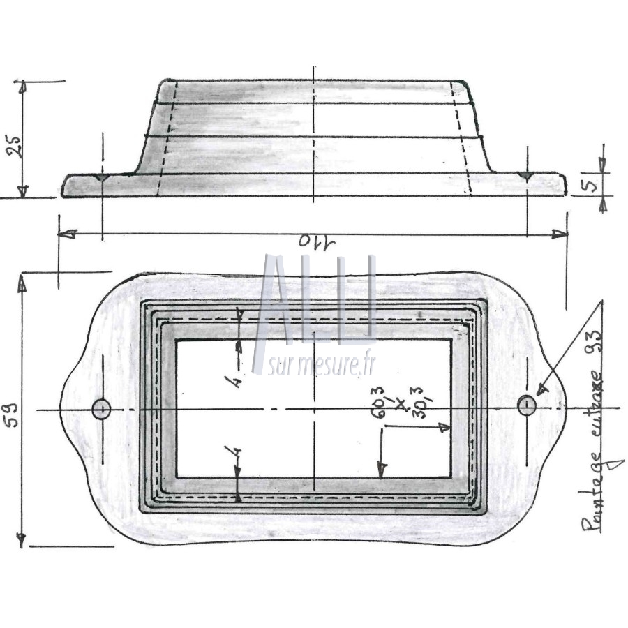 fixation sol ou enjoliveur de 60x30 en aluminium pour portails et grilles