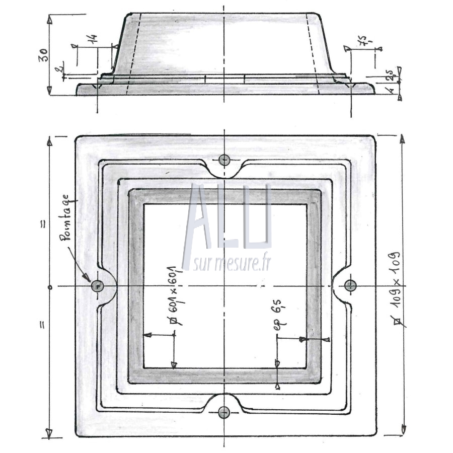 fixation sol ou enjoliveur de 60x60 en aluminium pour portails et grilles