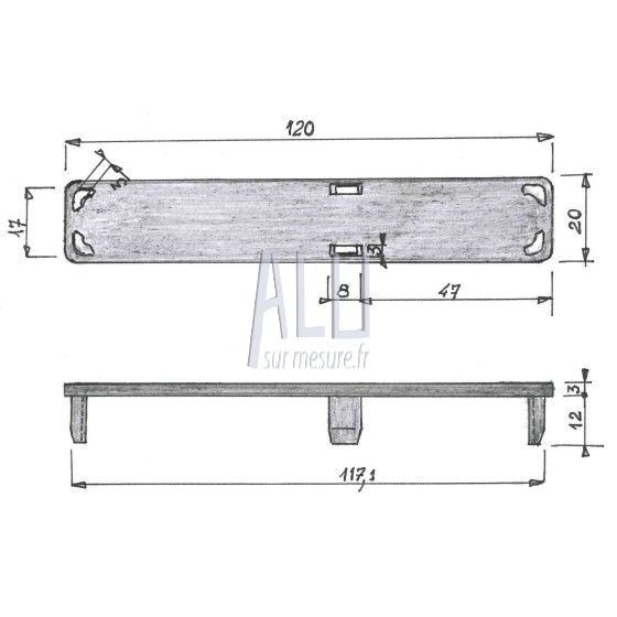 chapeau moulé plat 120x20 en aluminium pour tube rectangulaire AA