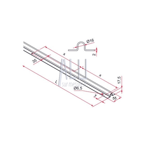 Rail de sol en U 16 mm acier galva lg 3000 portail coulissant