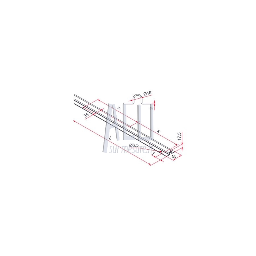 Rail de sol en U 16 mm acier galva lg 3000 portail coulissant