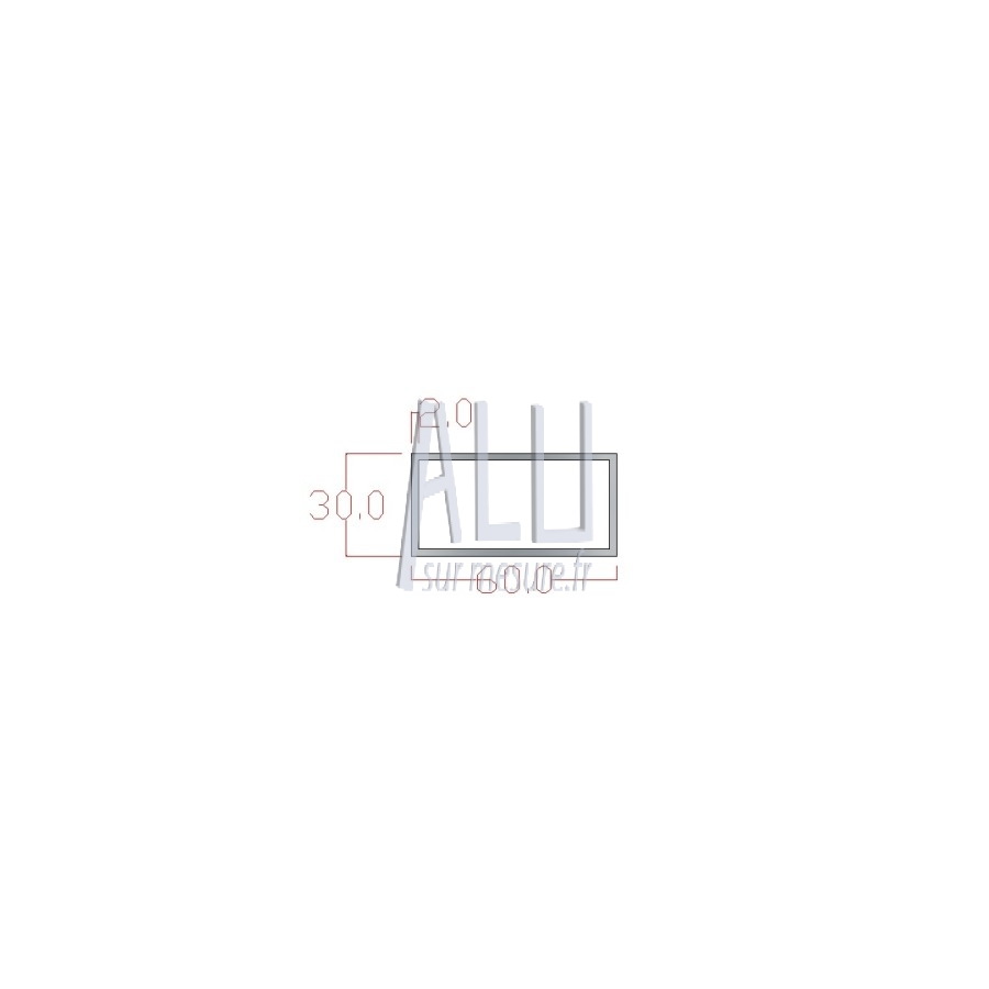 Tube rectangulaire alu 60x30x2 mm angles vifs