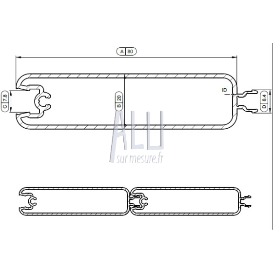 lame de remplissage alu 80x20x1.5 mm enclipsable