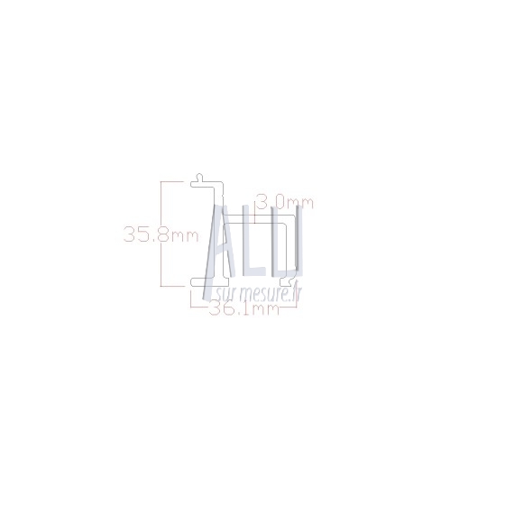 Rail alu de guidage haut portail alu 36x36x3 mm