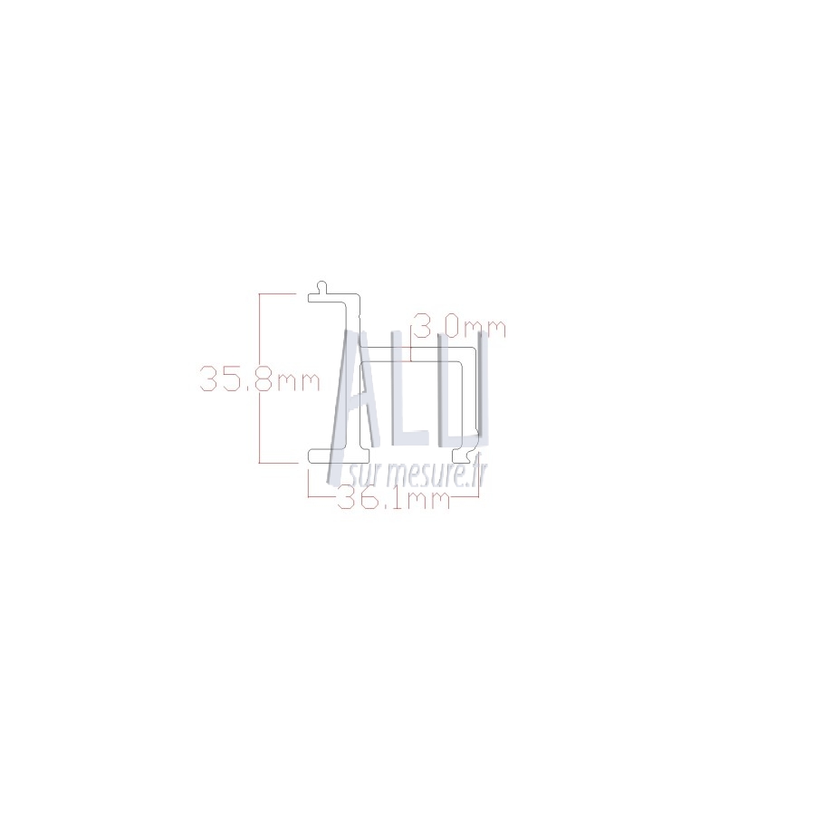 Rail alu de guidage haut portail alu 36x36x3 mm