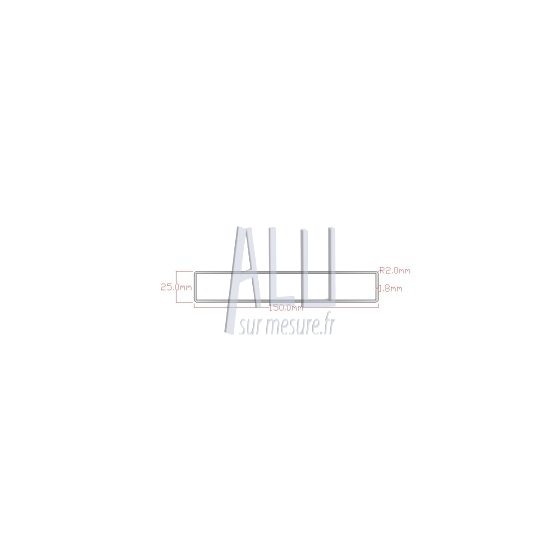 Tube rectangulaire alu 150x25x1.8 mm angles arrondis