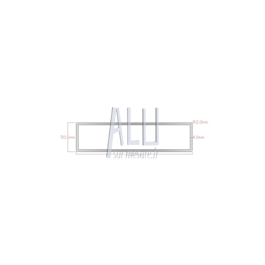 Tube rectangulaire alu 200x50x4 mm angles arrondis