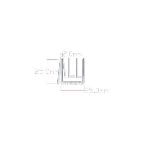 U alu 25x25x2 mm angles vifs