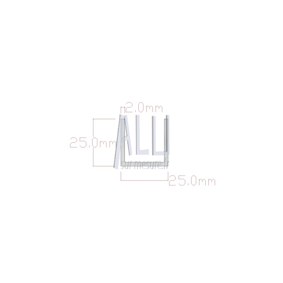 U alu 25x25x2 mm angles vifs