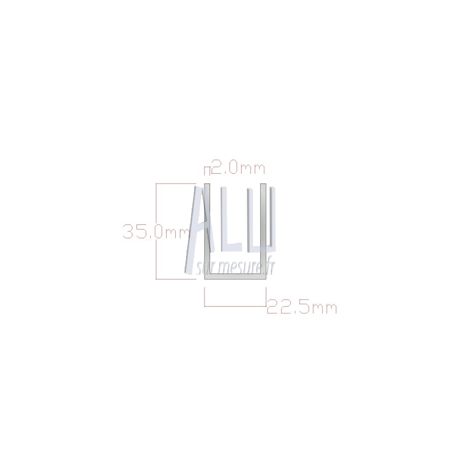 U alu 35x22.5x2 mm angles vifs