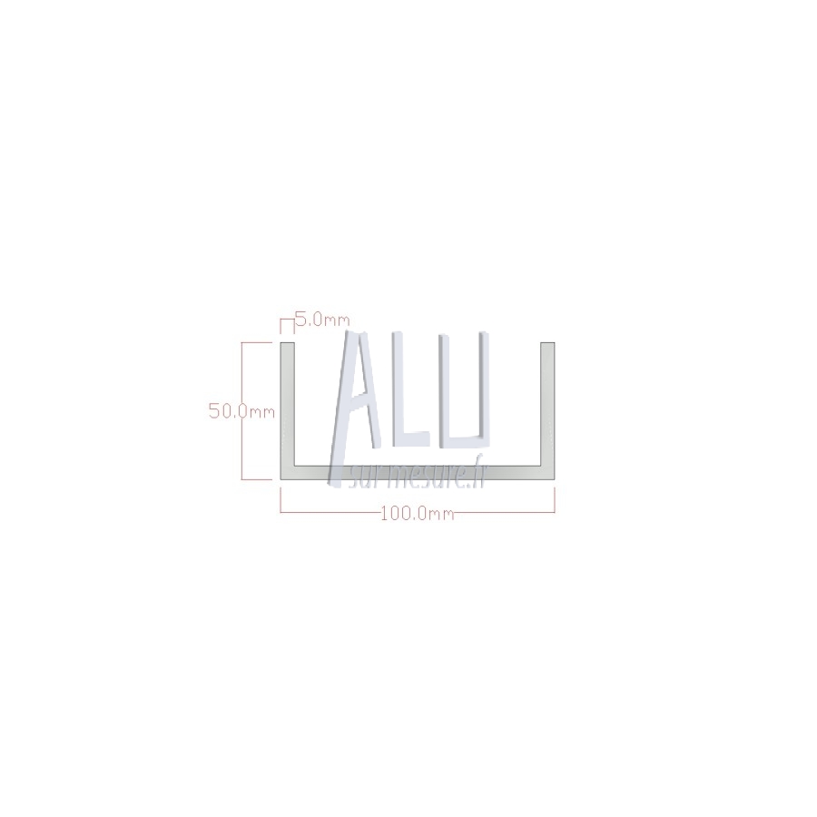 U alu 100x50x5 mm angles vifs