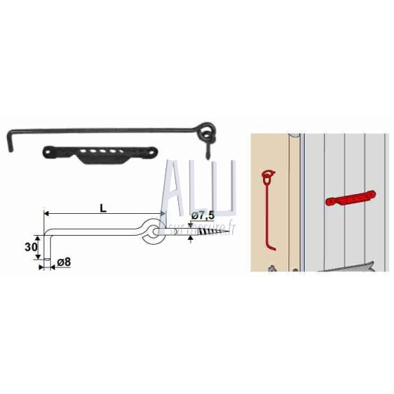 Crochet crémaillère lg 300 mm à visser pour portail battant ou volet battant