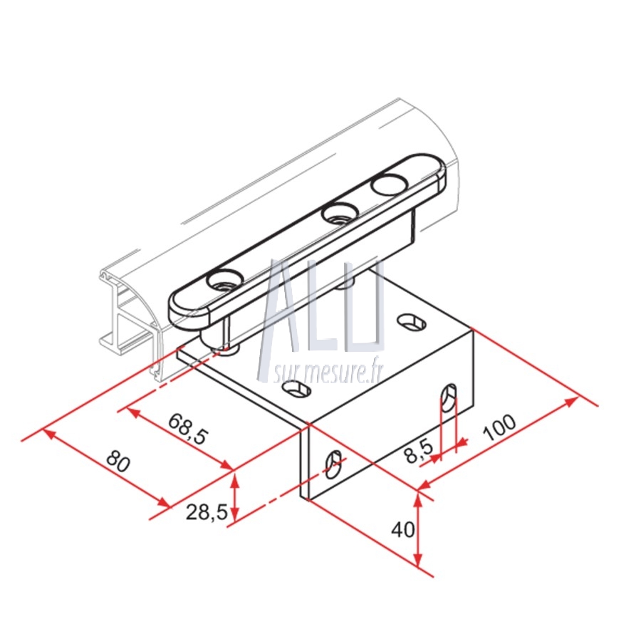 platine de guidage pour poteau intérieur alu pour portail coulissant