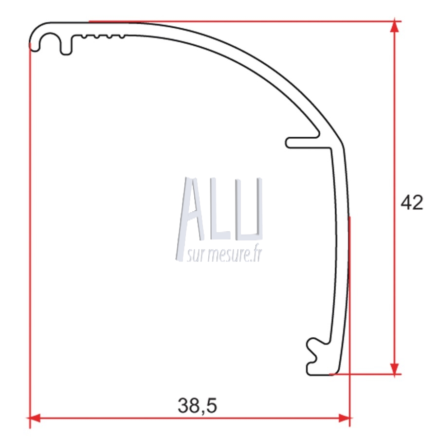 Profil de finition alu 42x38 mm pour Rail de guidage haut portail alu