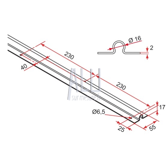 Rail de sol en oméga 16 mm acier galva lg 3000 portail coulissant