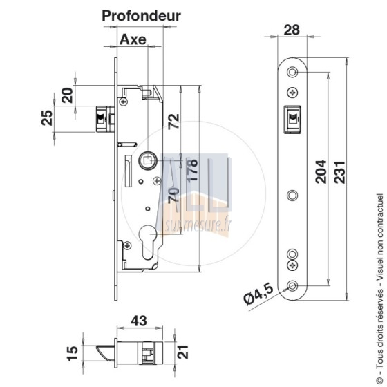 Serrure multi fonction à encastrer inox axe à 40 mm pour portail battant manuel