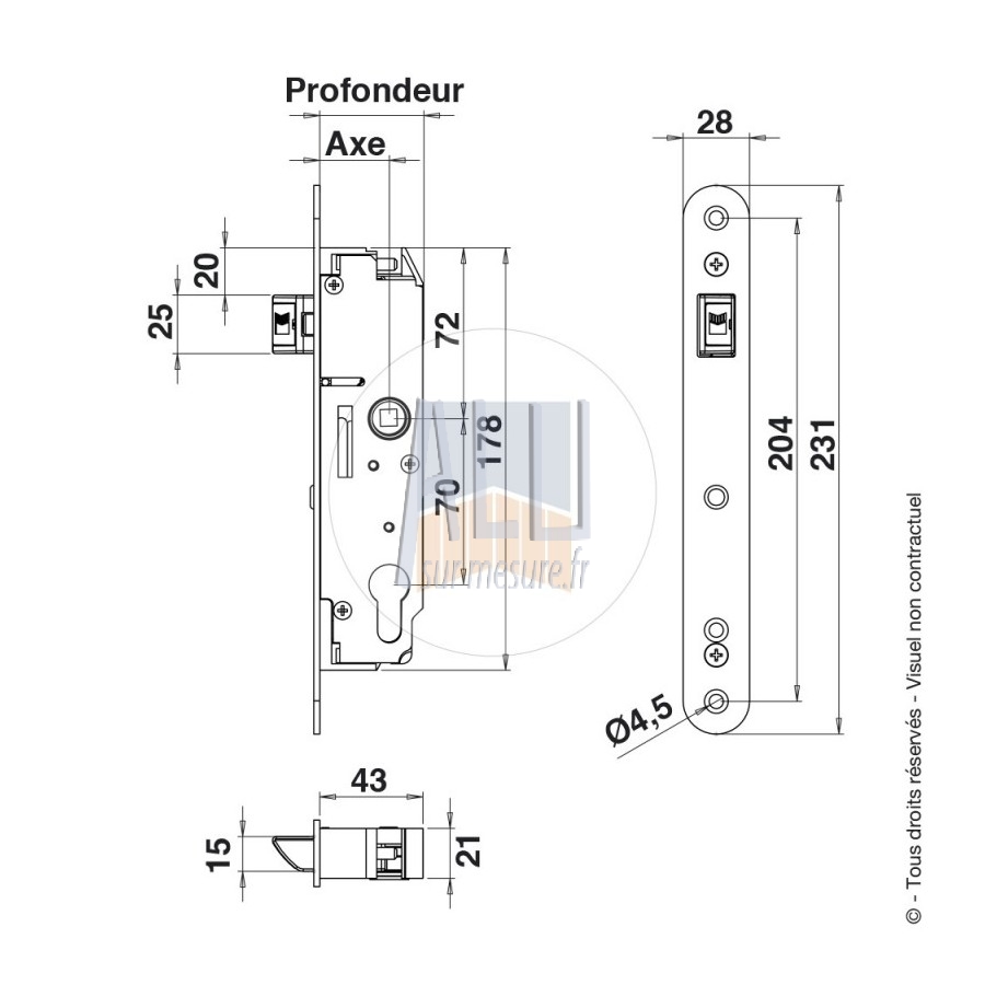 Serrure multi fonction à encastrer inox axe à 40 mm pour portail battant manuel